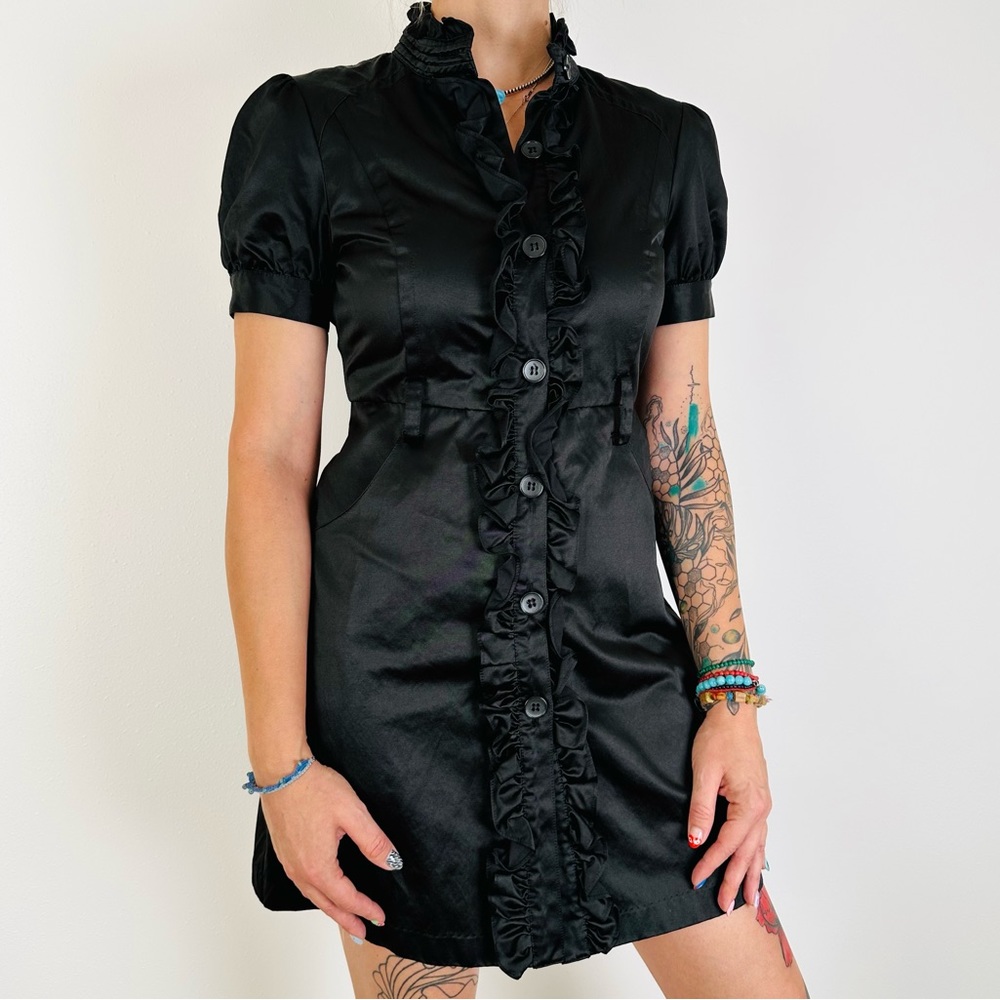 bebe Black Ruffled Mini Dress